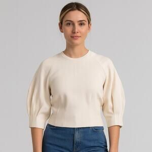 Cyclas Cream Puff Sleeve Top Size 36 3/4 Raglan Sleeve Crew Neck
